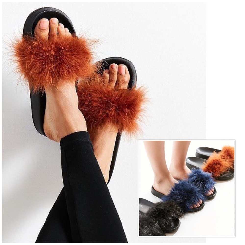 👣Faux Marabou Feathered Pool Slides👣